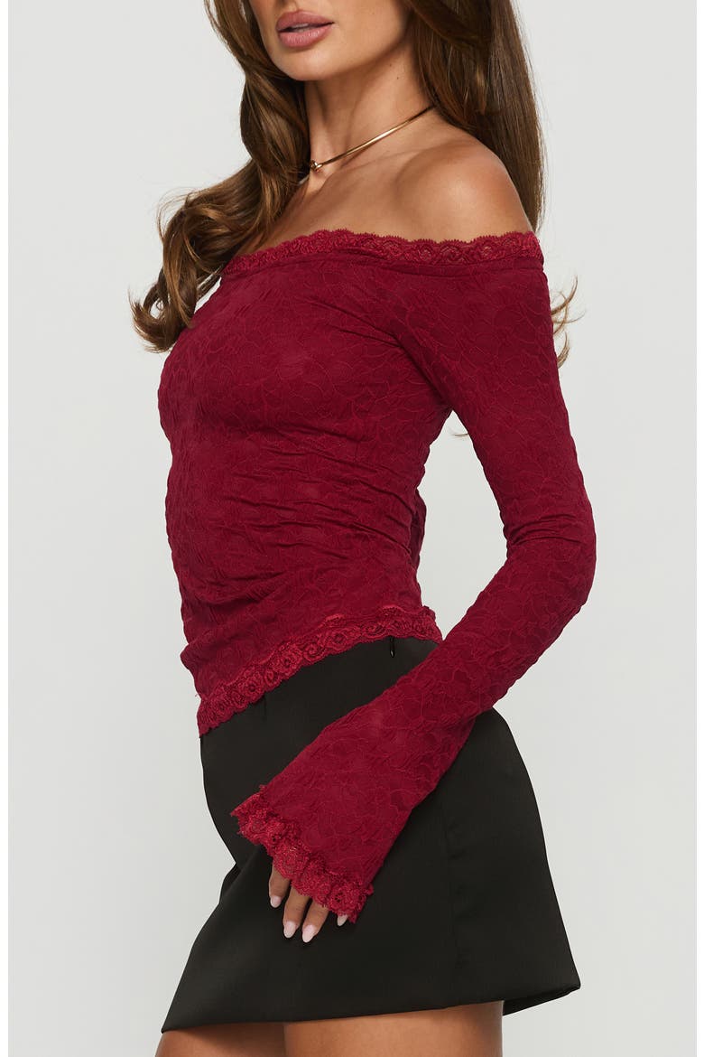 Mochapella Off the Shoulder Lace Top, Alternate, color, BURGUNDY