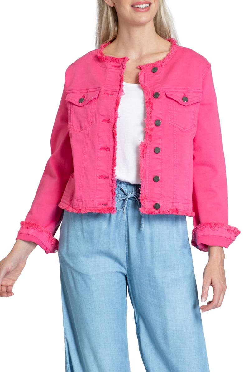 APNY Frayed Collarless Denim Jacket, Main, color, 