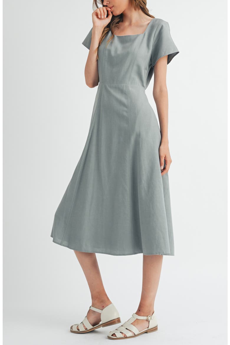 Flare Square Neck Midi Dress, Alternate, color, MINT