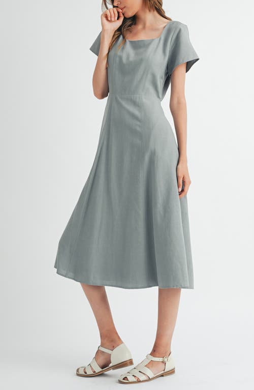 Wishlist Flare Square Neck Midi Dress In Gray