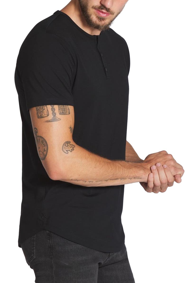 Cuts AO Curved Hem Short Sleeve Henley, Alternate, color, Black