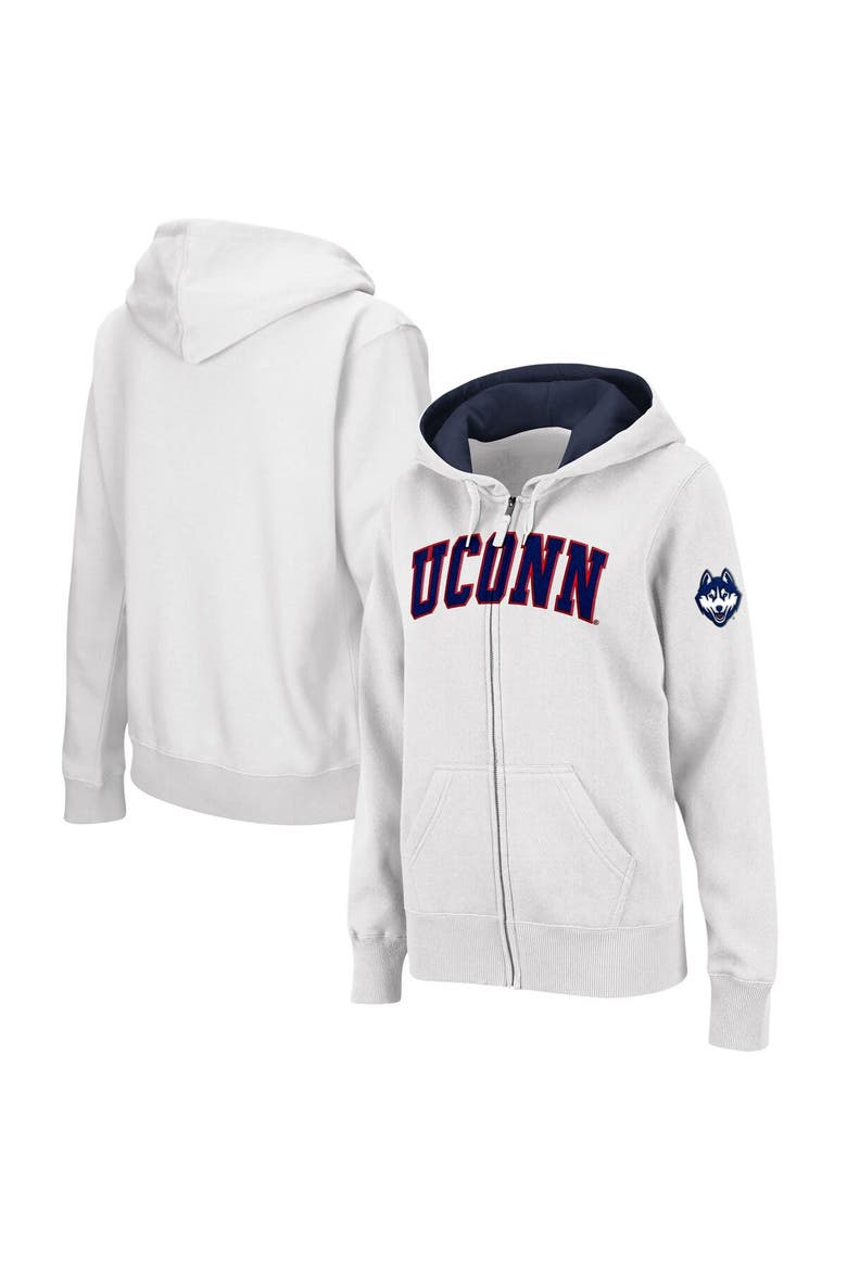 Women's Colosseum  White UConn Huskies Arched Name Full-Zip Hoodie, Alternate, color, White