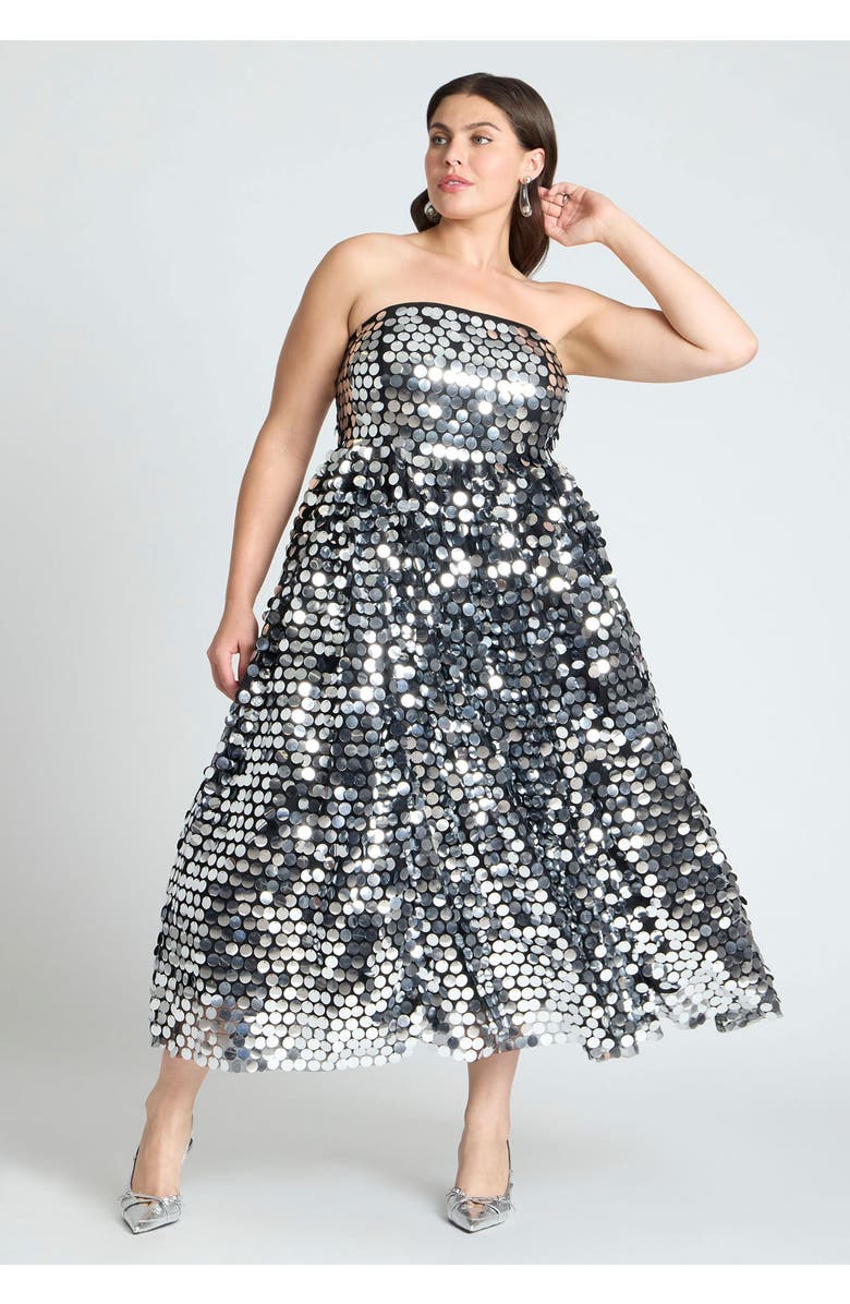 ELOQUII Paillette Dress With Big Skirt, Alternate, color, 