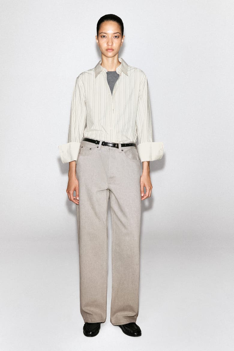 Bonded-Paneled Cotton Shirt, Alternate, color, BUTTERMILK / GRAY / STRIPED
