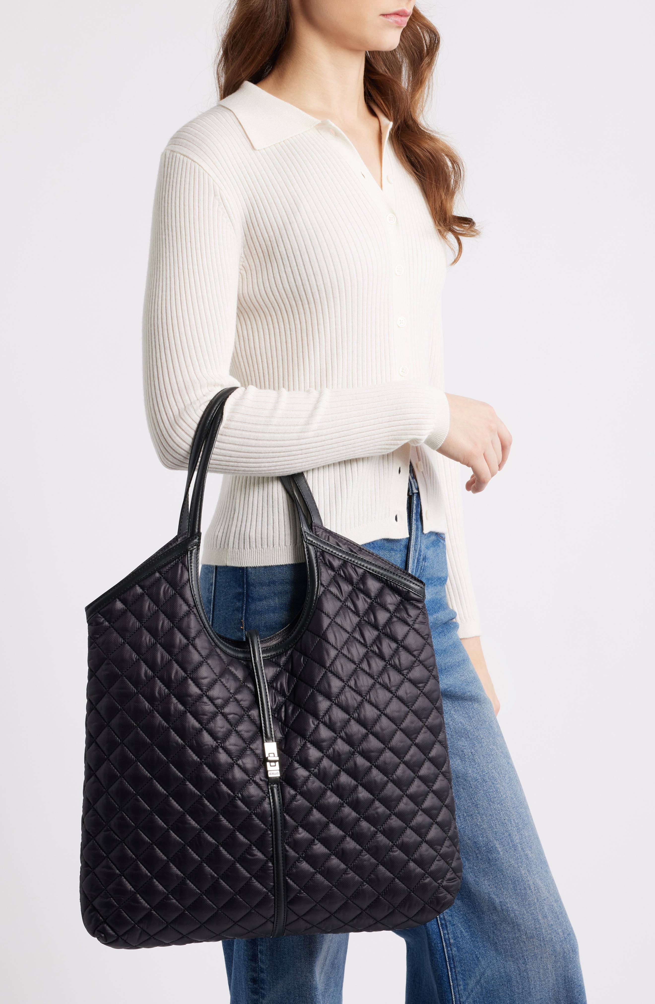 MZ Wallace Large Astor Quilted Nylon Tote, Alternate, color, Black