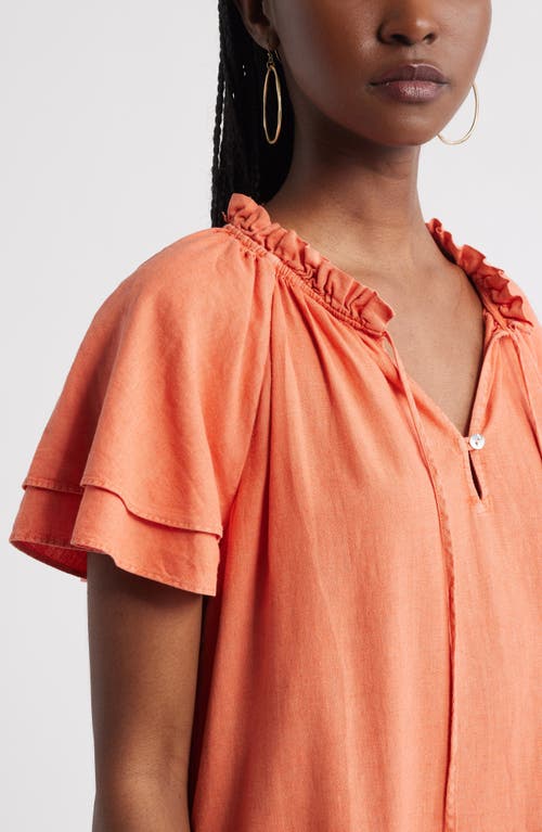 Treasure & Bond Flutter Sleeve Linen Blend Shift Minidress