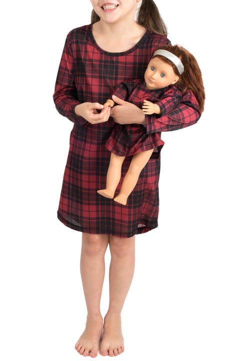 Girls Long Sleeve Nightgown with Matching Doll Nightgown, Printed Design