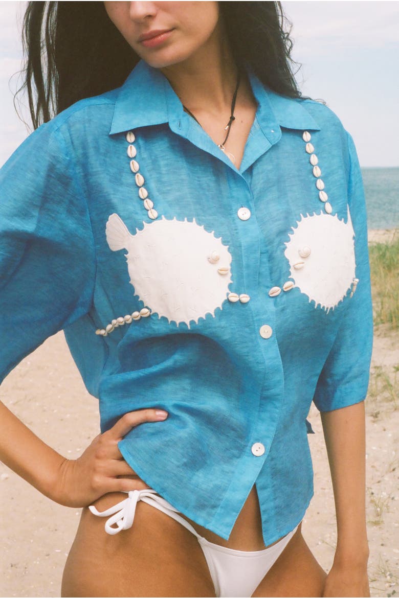 Puff Up Bra Relaxed Crop Cabana Top, Alternate, color, Blue