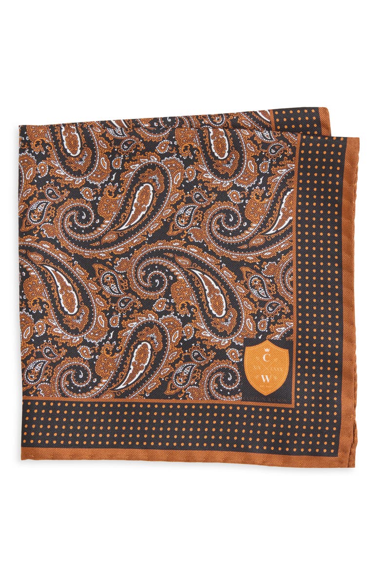 CLIFTON WILSON Paisley Silk Pocket Square, Main, color, Copper
