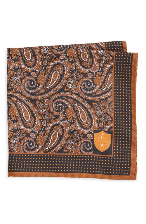 CLIFTON WILSON Paisley Silk Pocket Square in Copper 