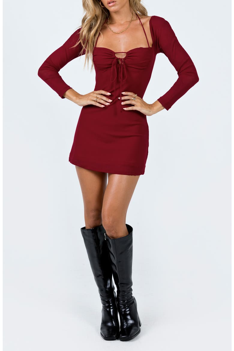 Stassie Long Sleeve Minidress, Main, color, BURGUNDY