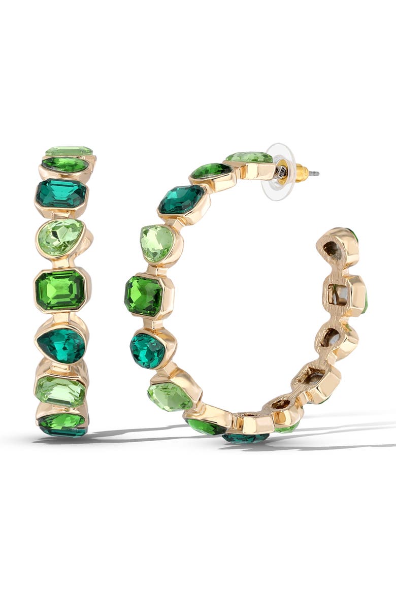 Gold-Tone Green Stone Hoop Earrings, Alternate, color, Green
