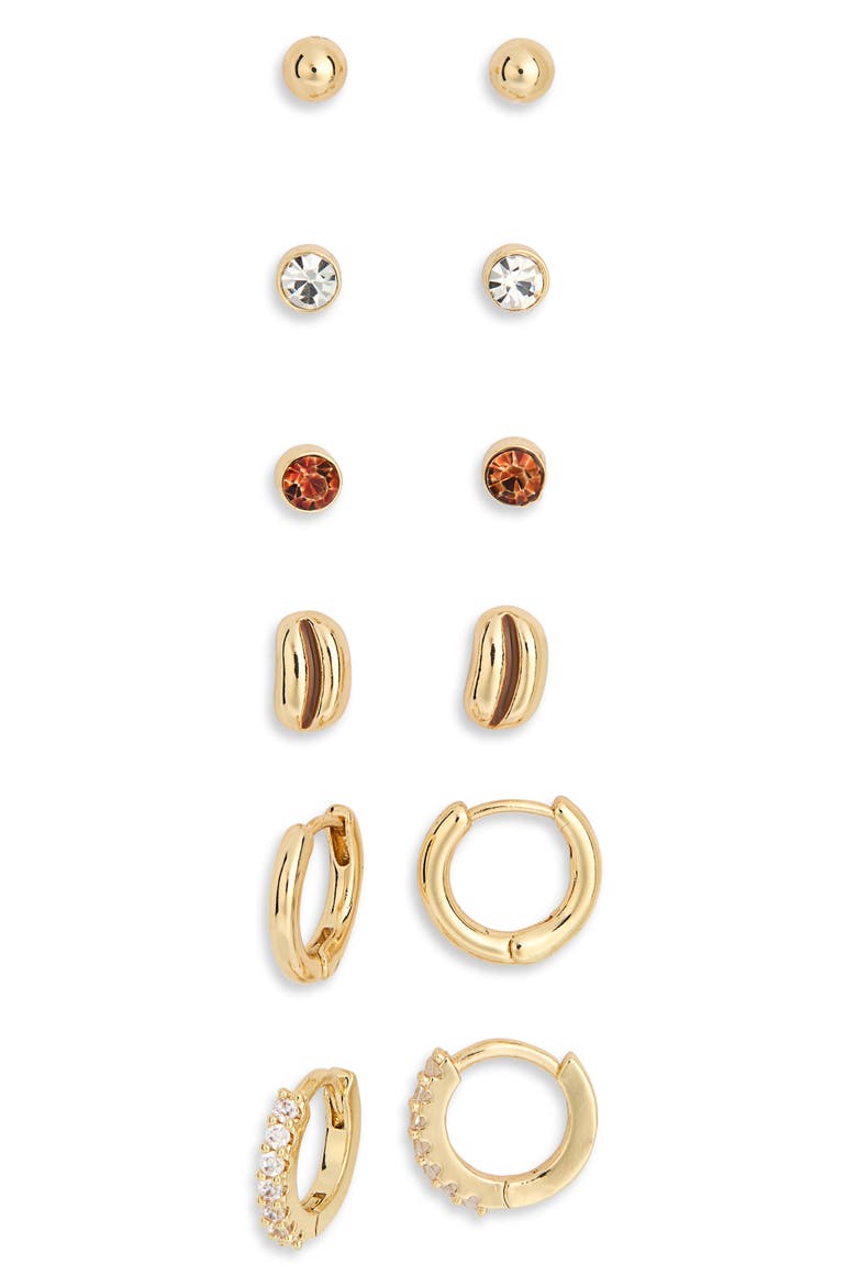 6-Pack Coffee Bean Assorted Earrings Set, Alternate, color, BROWN MULTI- GOLD