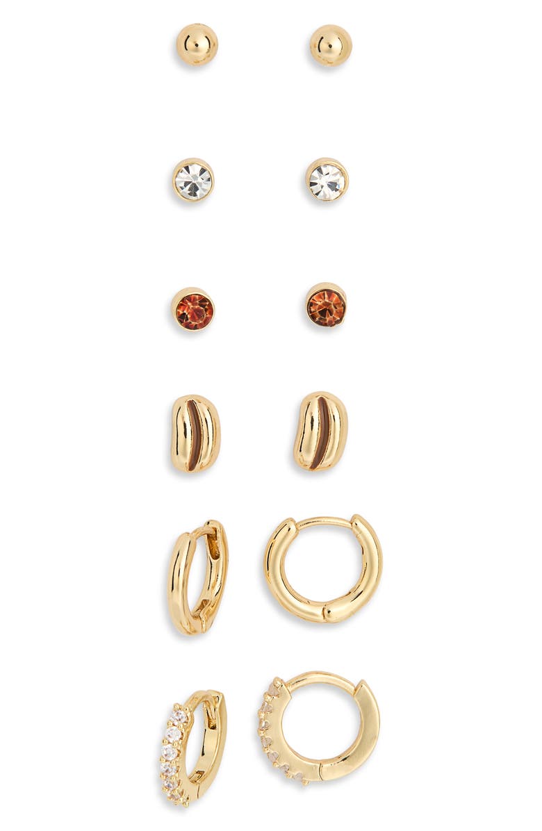 Leith 6-Pack Coffee Bean Assorted Earrings Set, Alternate, color, Brown Multi- Gold