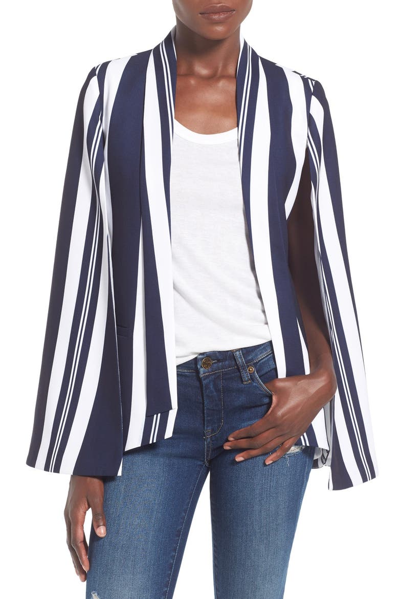 Stripe Cape Blazer, Main, color, NAVY