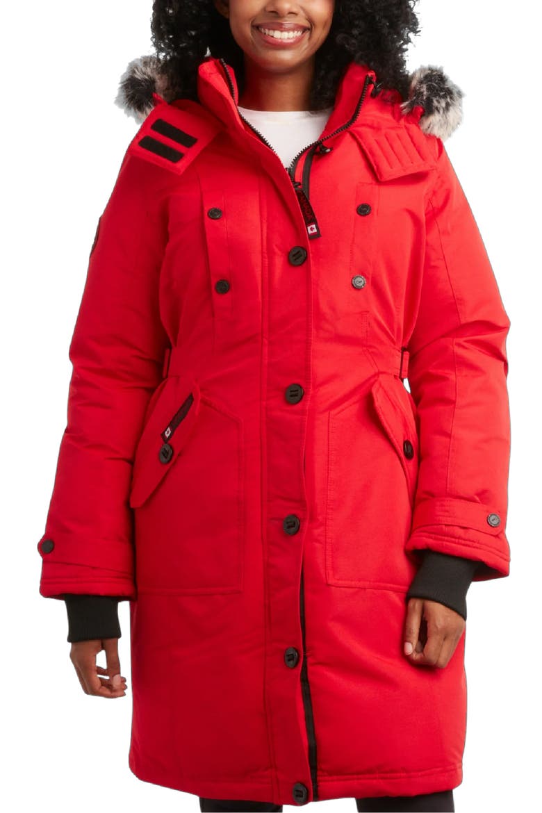 Women's Long Winter Jacket, Main, color, Red