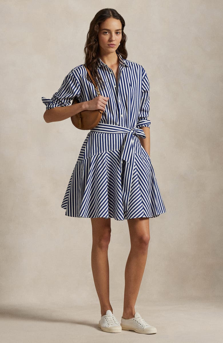 Polo Ralph Lauren Stripe Long Sleeve Panelled Cotton Shirtdress, Alternate, color, 