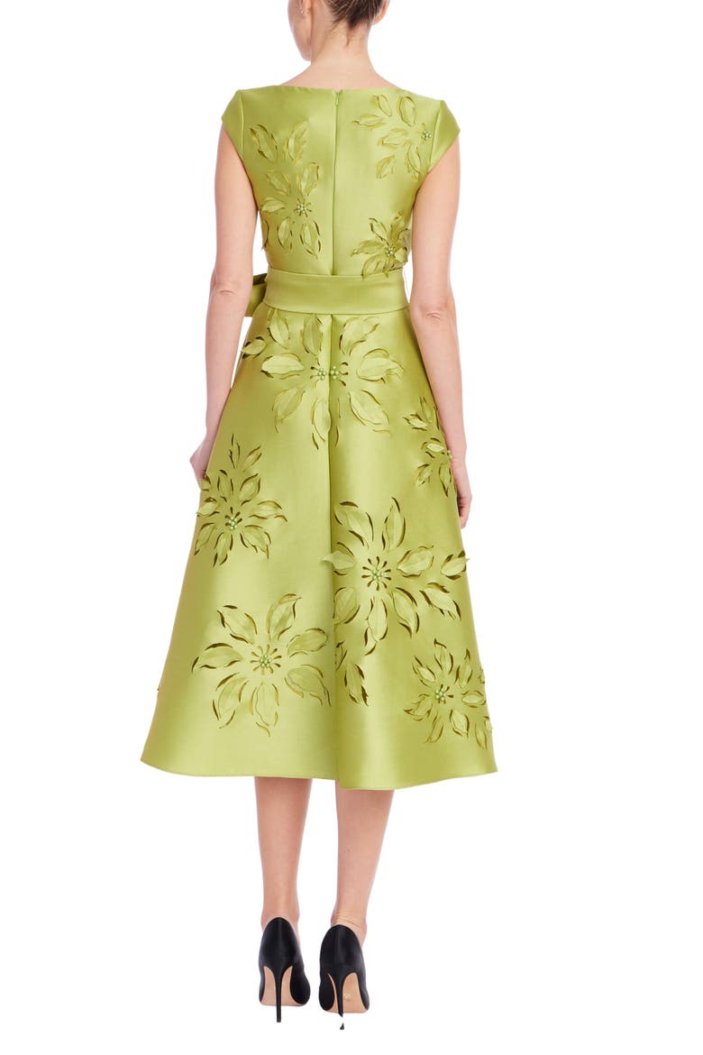 Laser-Cut Floral Fit & Flare Cocktail Dress, Alternate, color, CHARTREUSE