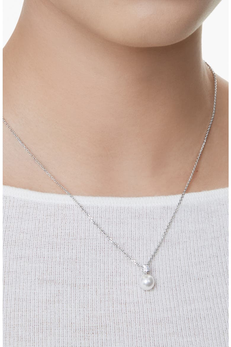 Matrix Faux Pearl & Crystal Pendant Necklace, Alternate, color, SILVER/ WHITE