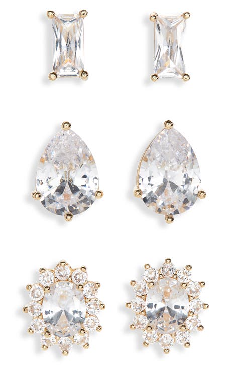 Set of 3 Mixed Crystal Stud Earrings