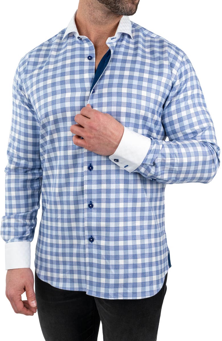Maceoo Einstein Jacqcuffed Blue Button-Up Shirt, Alternate, color, 