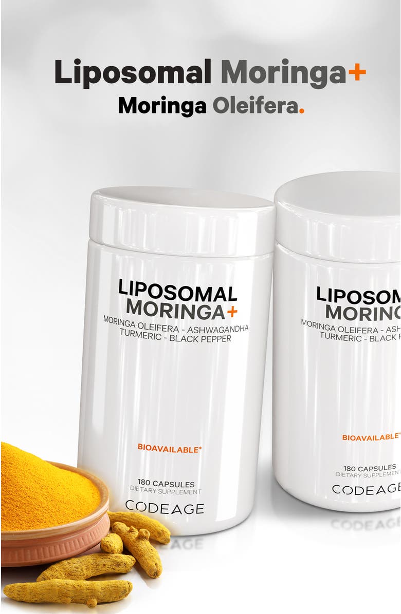 Codeage Liposomal Moringa + Turmeric & Ashwagandha Supplement, Alternate, color, White