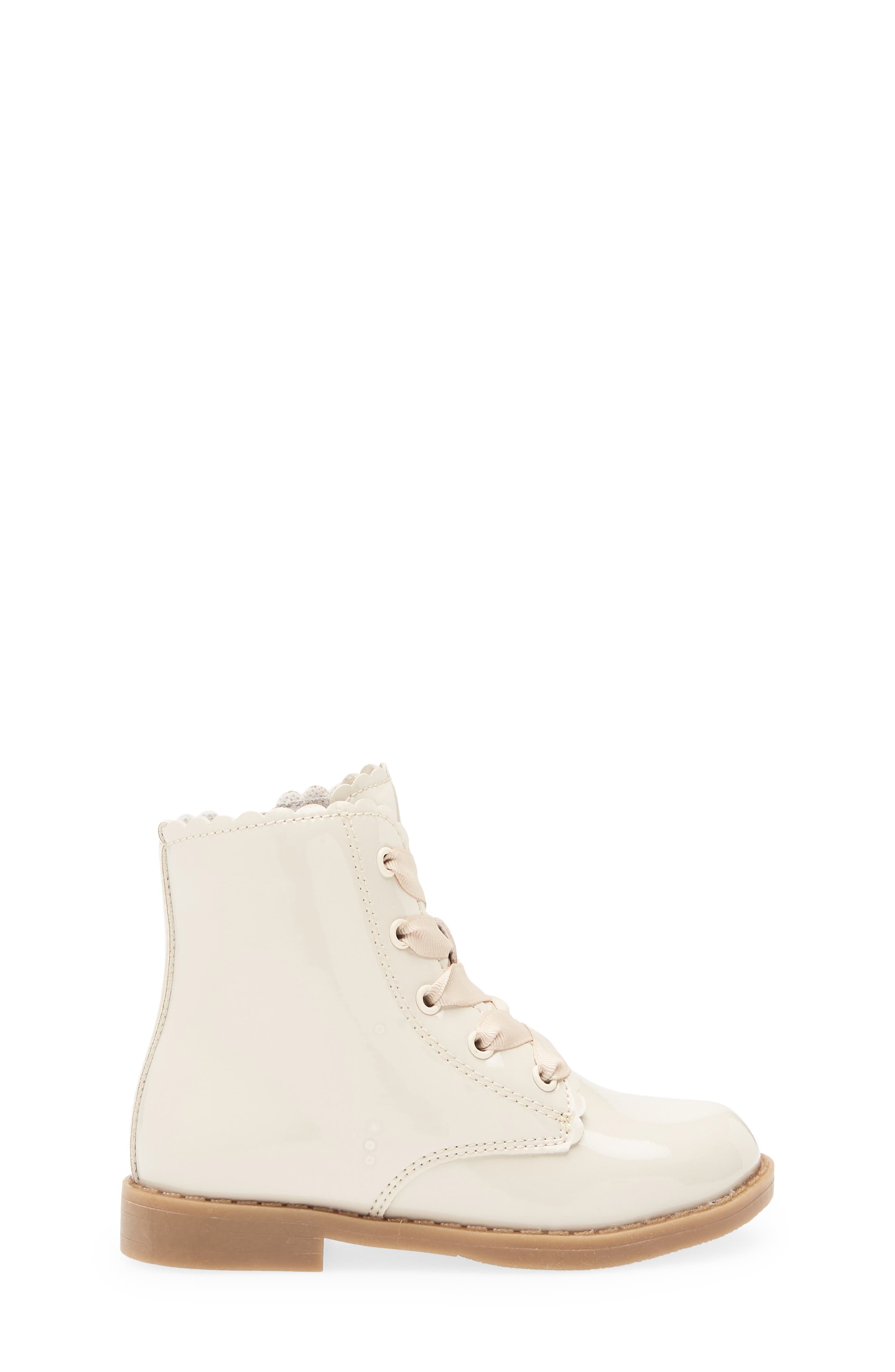 L'AMOUR Kids' Josephine Scallop Lace-Up Bootie, Alternate, color, Patent Cream