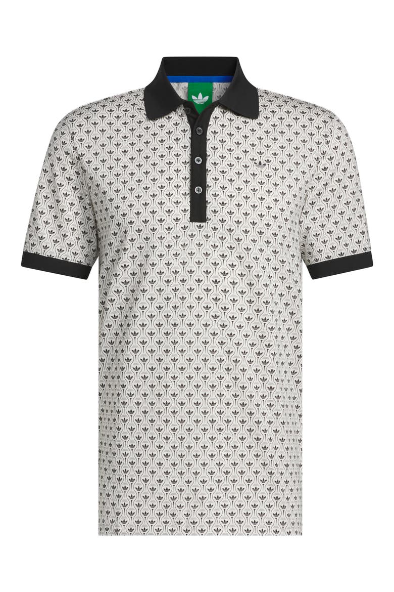 Originals Trefoil Print Polo, Alternate, color, BLACK/ CHALK WHITE