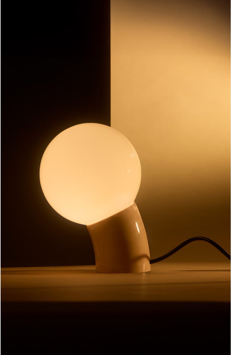 Brightech Vino 8" Curved LED Table Lamp with Globe Forsted Glass Shade and Phone Charging USB-C Port, Alternate, color, Cream