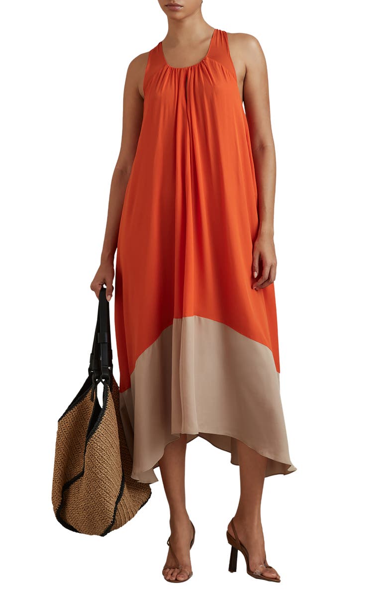 Reiss Elias Colorblock Midi Sundress, Main, color, Orange