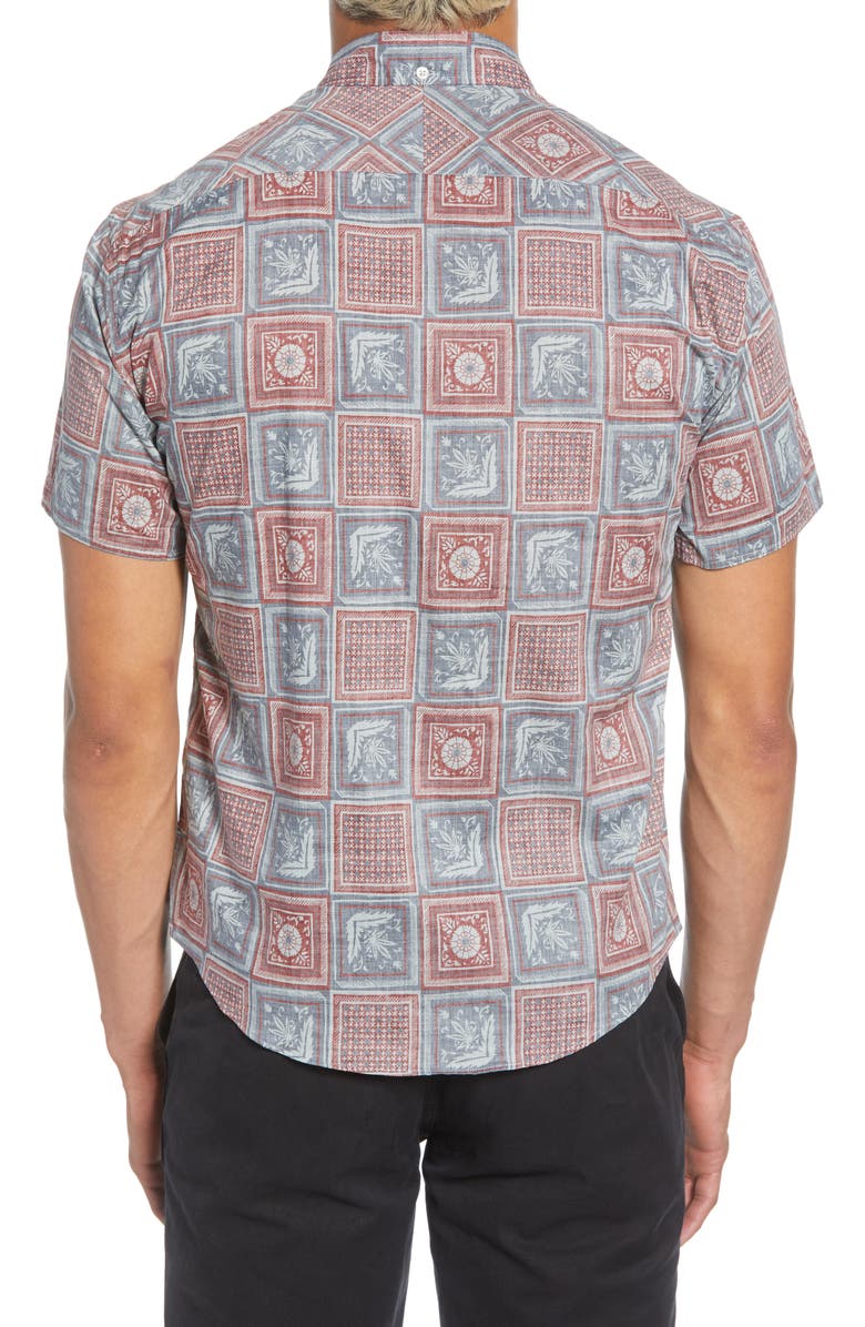 Billy Reid Kirby Slim Fit Savannah Tile Short Sleeve Button-Down Sport Shirt, Alternate, color, 