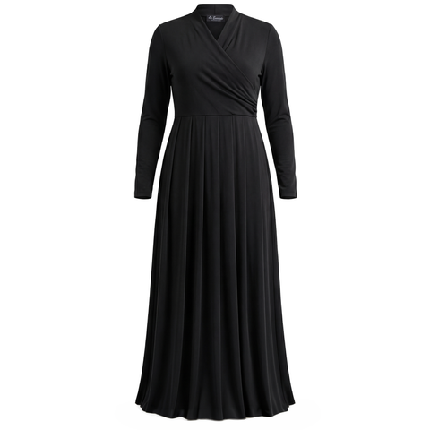 Maternity Mock Wrap Long Sleeve Pleated Maxi Dress
