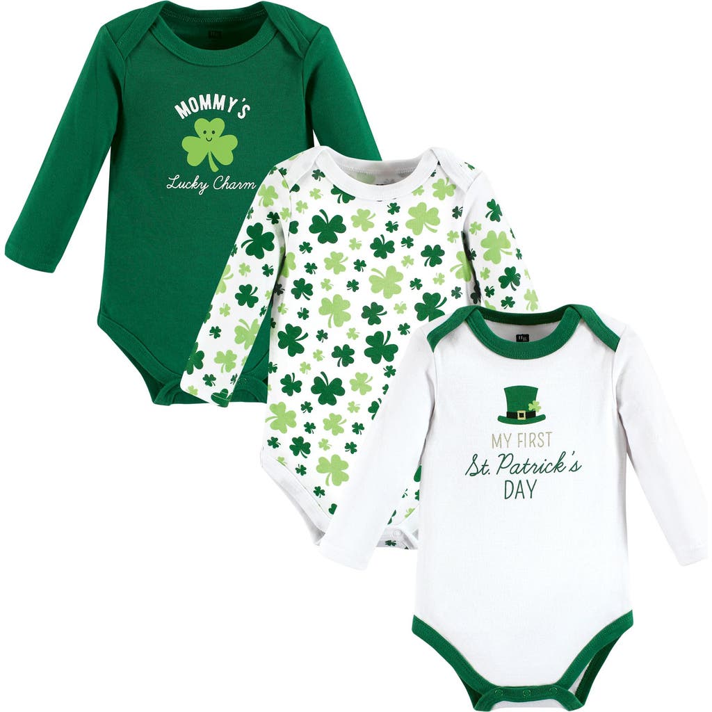 Hudson Baby Cotton Long-sleeve Bodysuits 3-pack In Green