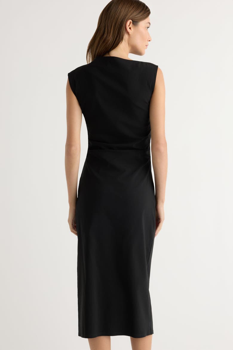 Manon Asymmetric-Neck Ruched Dress, Alternate, color, Black