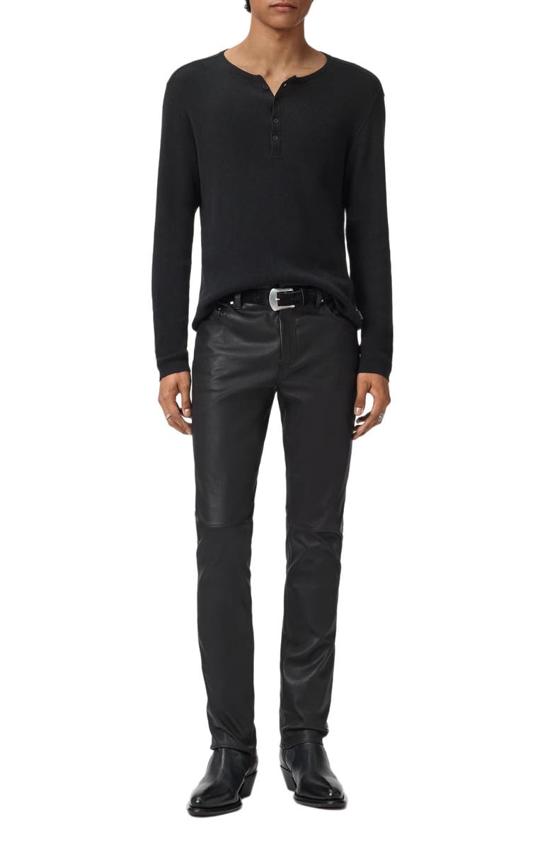 John Varvatos Javis Organic Cotton & Cashmere Rib Henley, Alternate, color, Black