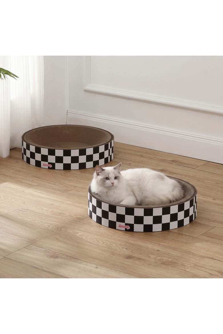 Daisy Modern Cardboard Bowl Cat Scratcher with Catnip, Alternate, color, White/Black