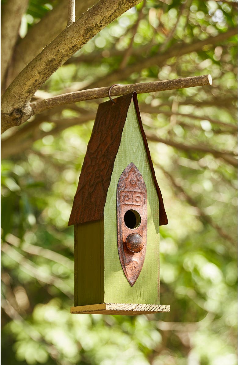 Glitzhome 13.25"H Retro Wooden Distressed Garden Birdhouse, Alternate, color, Green