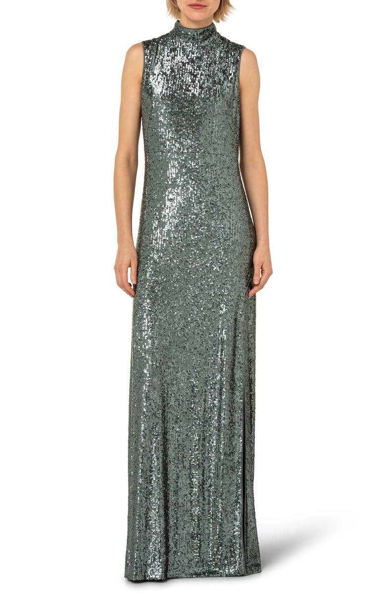 Akris Mock Neck Sequin Jersey Gown, Main, color, 