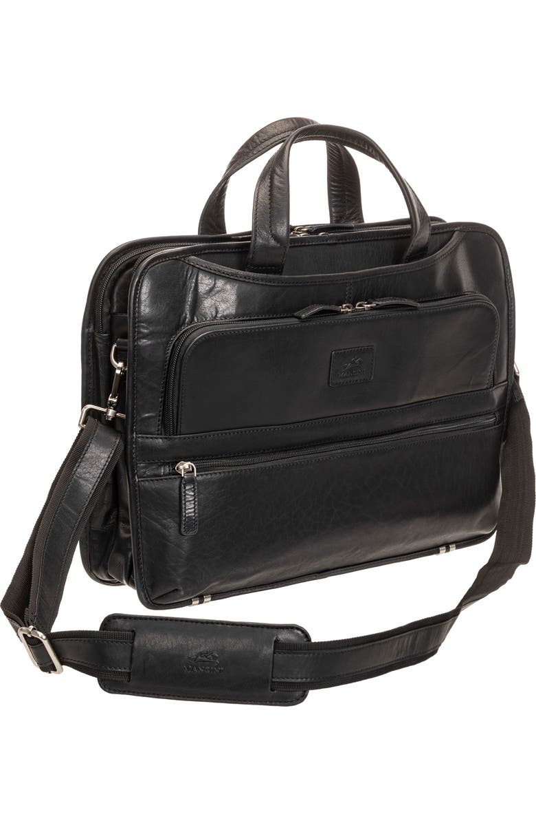 Mancini Triple Compartment Leather Briefcase, Main, color, Black