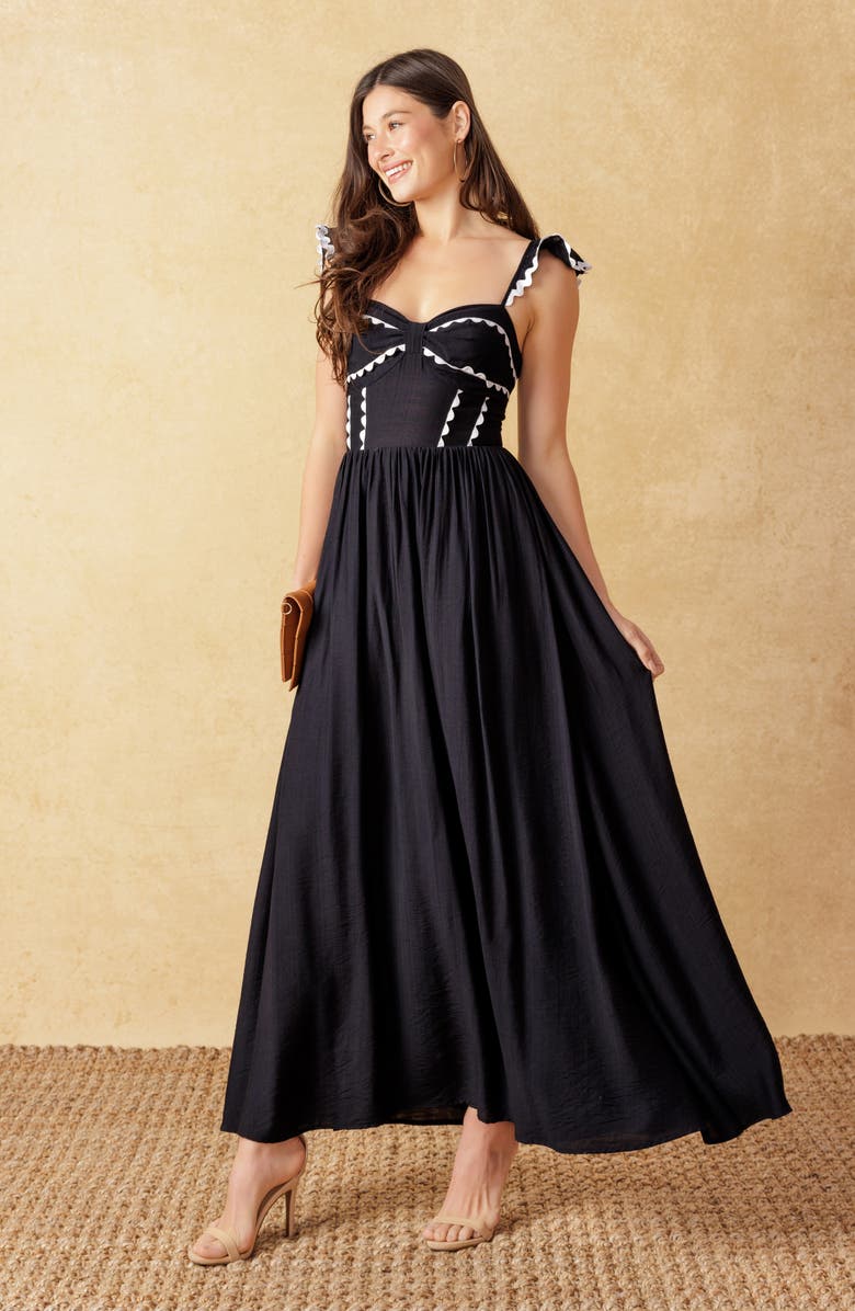 FLYING TOMATO Ruffle Strap Maxi Dress, Alternate, color, Black