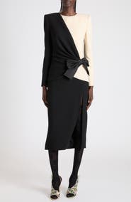 Valentino Bow Detail Long Sleeve Crepe Couture Dress