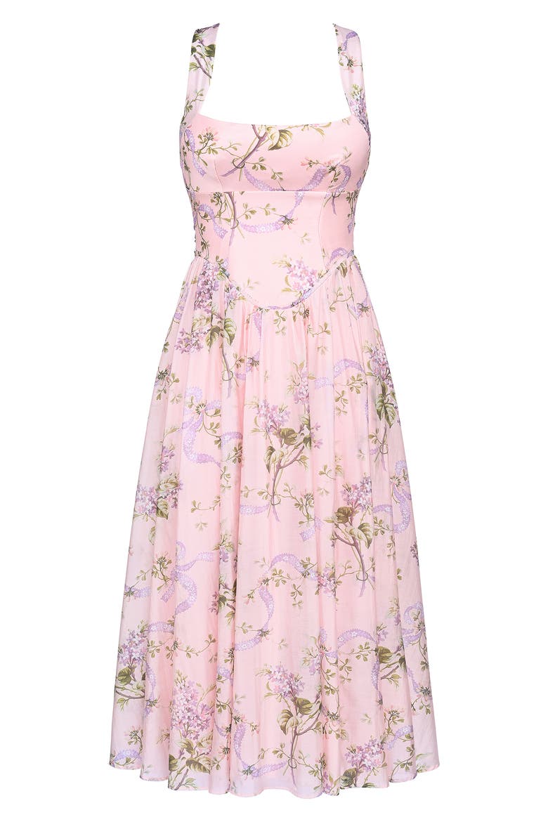 Minerva Floral Print Chiffon Midi Sundress, Alternate, color, PINK