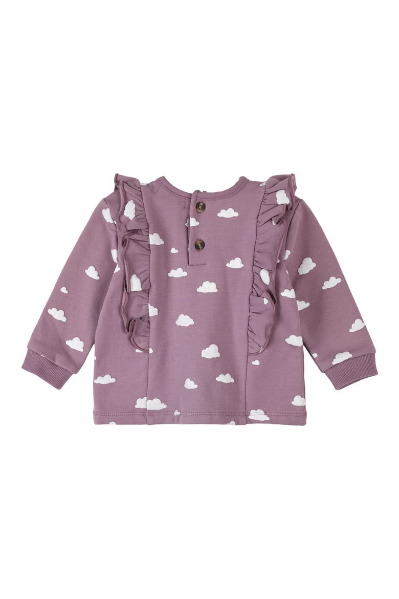 Cloud Print Ruffle Fleece Sweatshirt & Joggers Set, Alternate, color, PURPLE