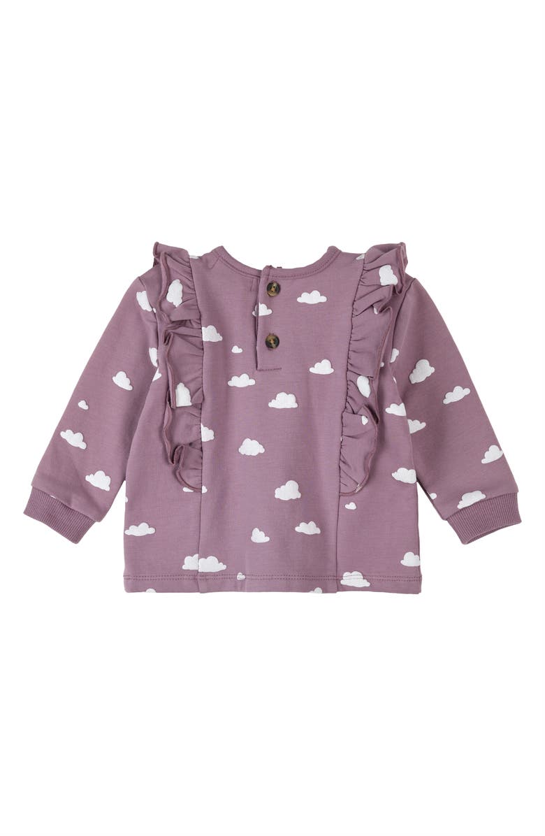 FIRSTS by Petit Lem Cloud Print Ruffle Fleece Sweatshirt
Joggers Set, Alternate, color, Purple