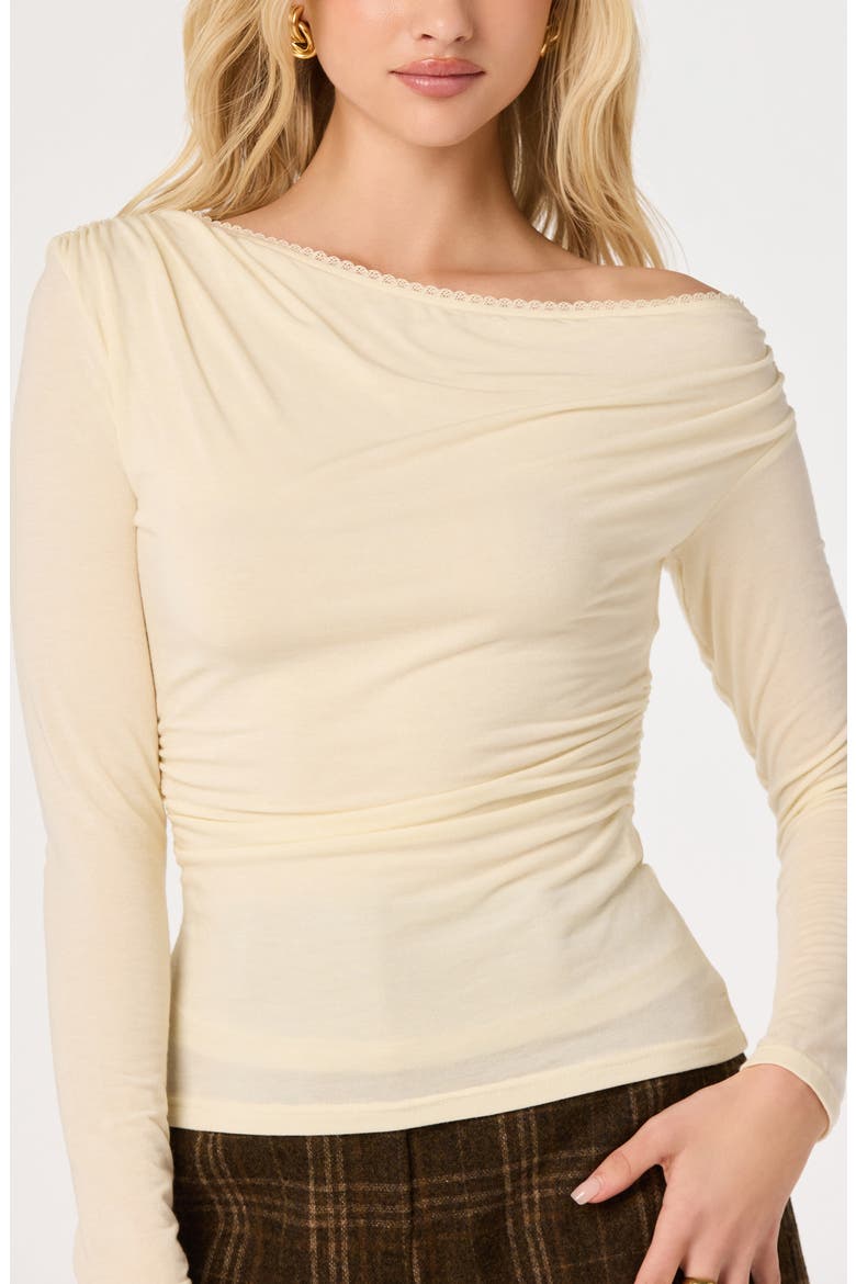 Skylar Lace Trim Draped Boat Neck Top, Alternate, color, CREAM