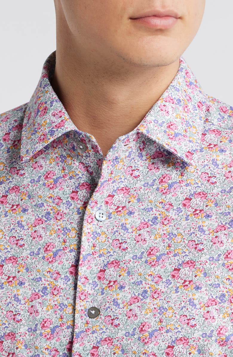 Zanella Garden Floral Print Knit Cotton Blend Dress Shirt, Alternate, color, Multi