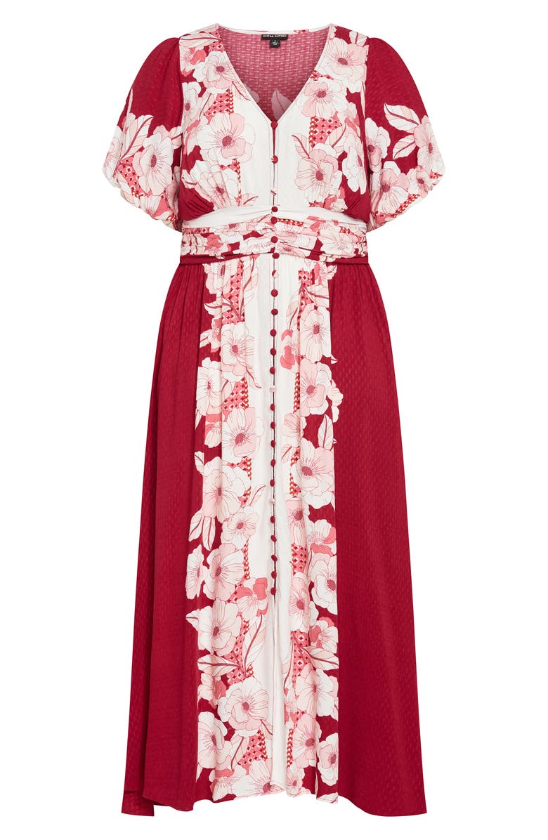City Chic Sybelle Floral Shirred Waist Maxi Dress, Main, color, Red