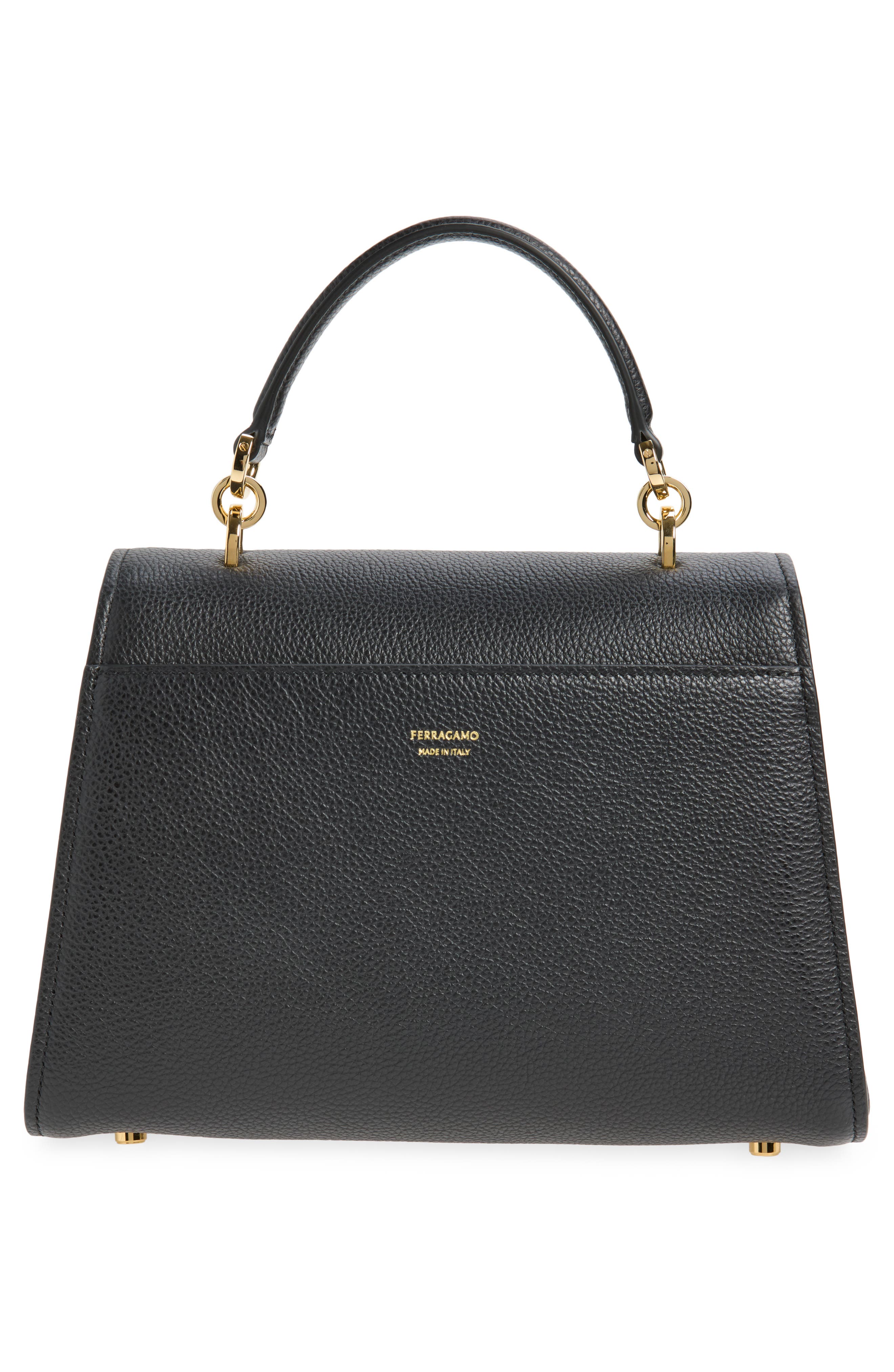 Medium Double Gancini Leather Top Handle Bag, Alternate, color, NERO