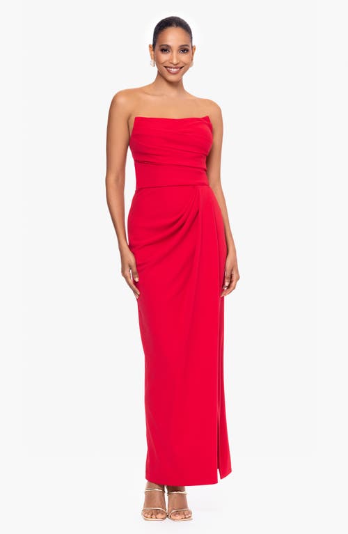 BETSY & ADAM BETSY & ADAM STRAPLESS SCUBA CREPE GOWN. 