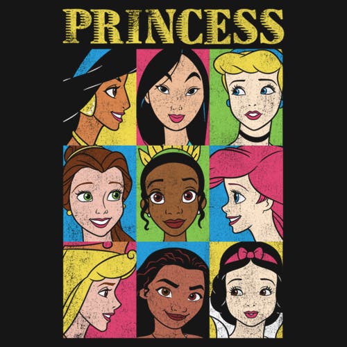 Disney Princess Distressed Close-up Poster  Graphic T-shirt In Black